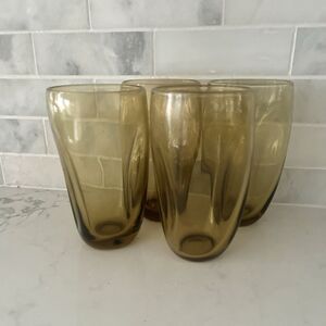 Vintage Russel Wright MCM Imperial Pinch Smokey Amber Glasses Set of 4
